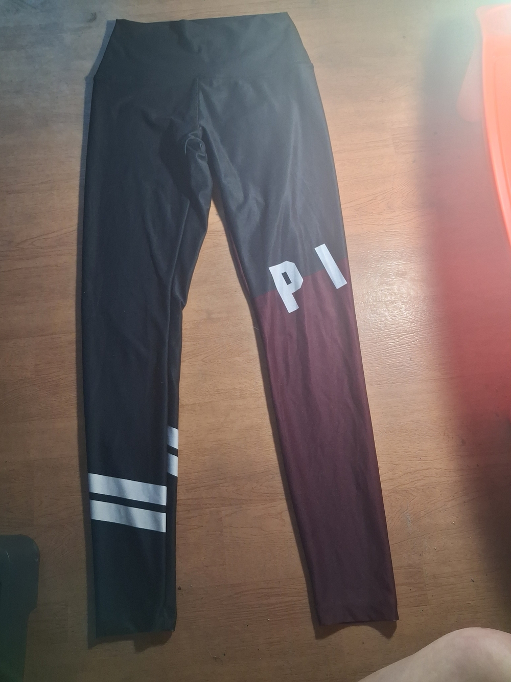 Victoria's Secret Black and Burgundy Leggings with White Logo Accents